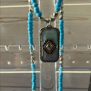 Turquoise Beaded Necklace with Silver Accents with matching earrings $ 30.00 set